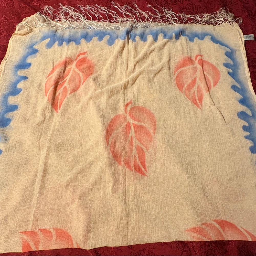Cream Scarf with Orange Leaf Pattern